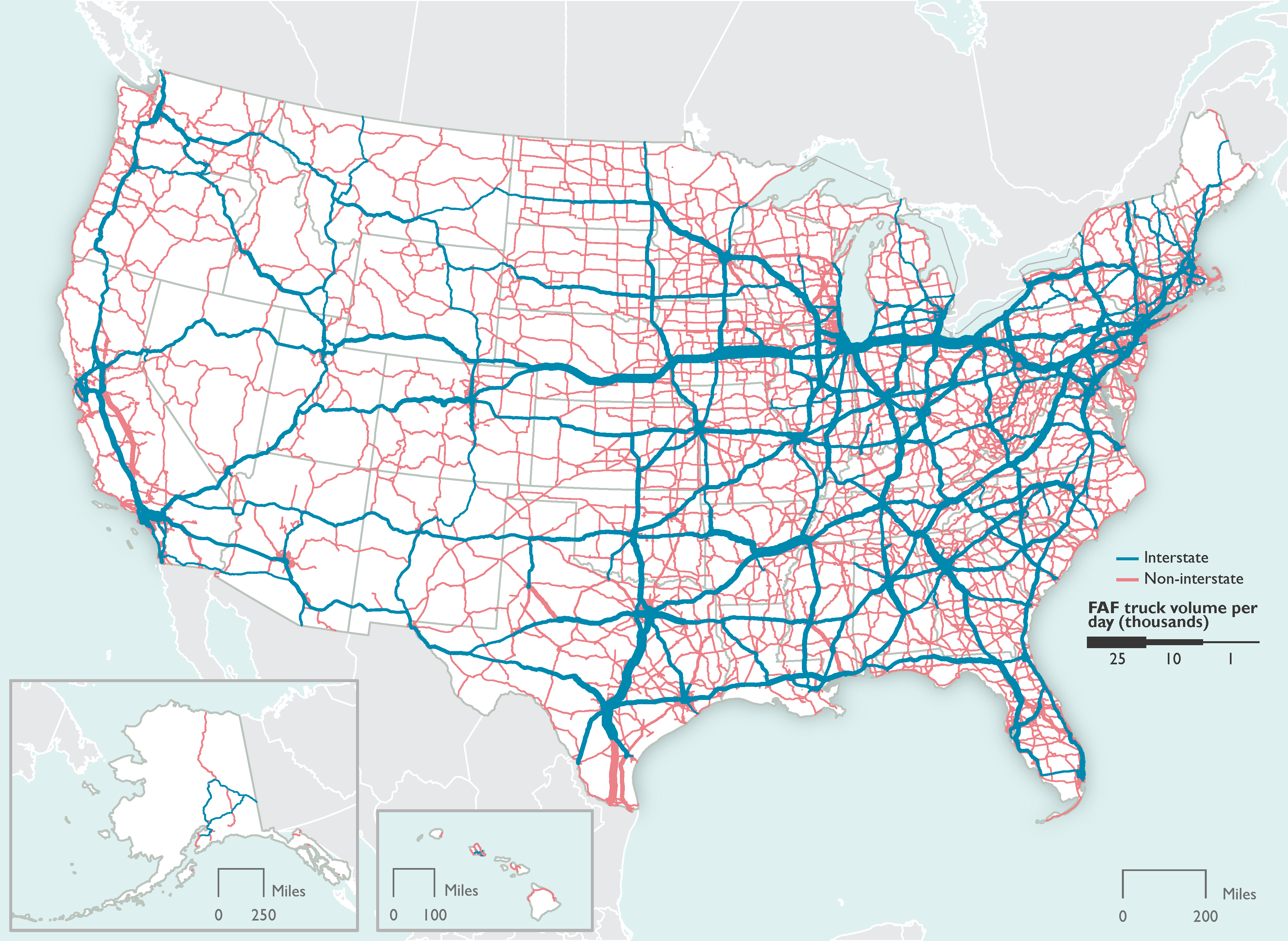 Average Daily LongHaul Truck Traffic on the National Highway System